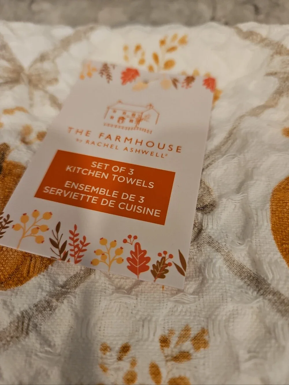 Rachel Ashwell The Farmhouse Kitchen dish towels(3) Pumpkin cream orange Shabby